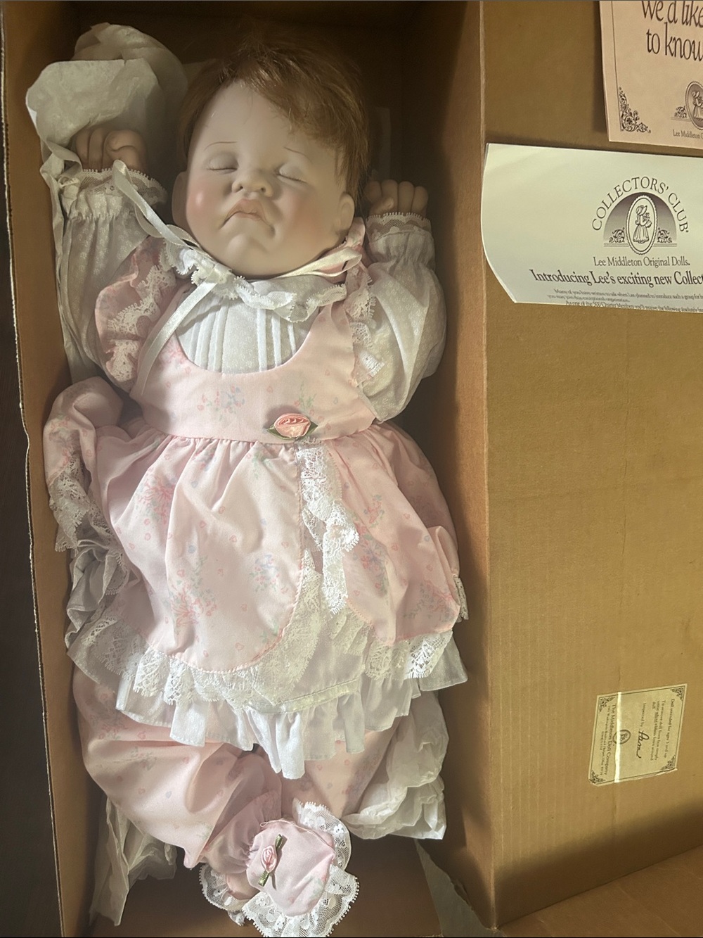 Collector-Style Baby Doll in Pink Lace Outfit